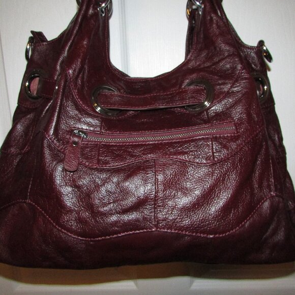 Leather Red Wine Grommeted Handbag - NEW - Picture 9 of 14